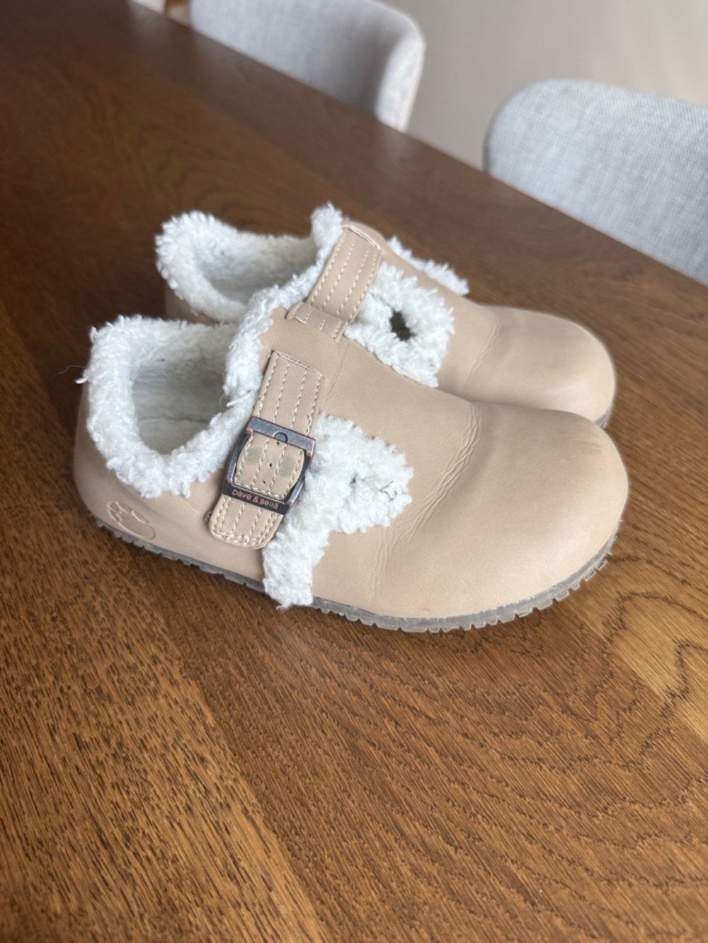 Kids Faux-Shearling Clog Slippers in Beige